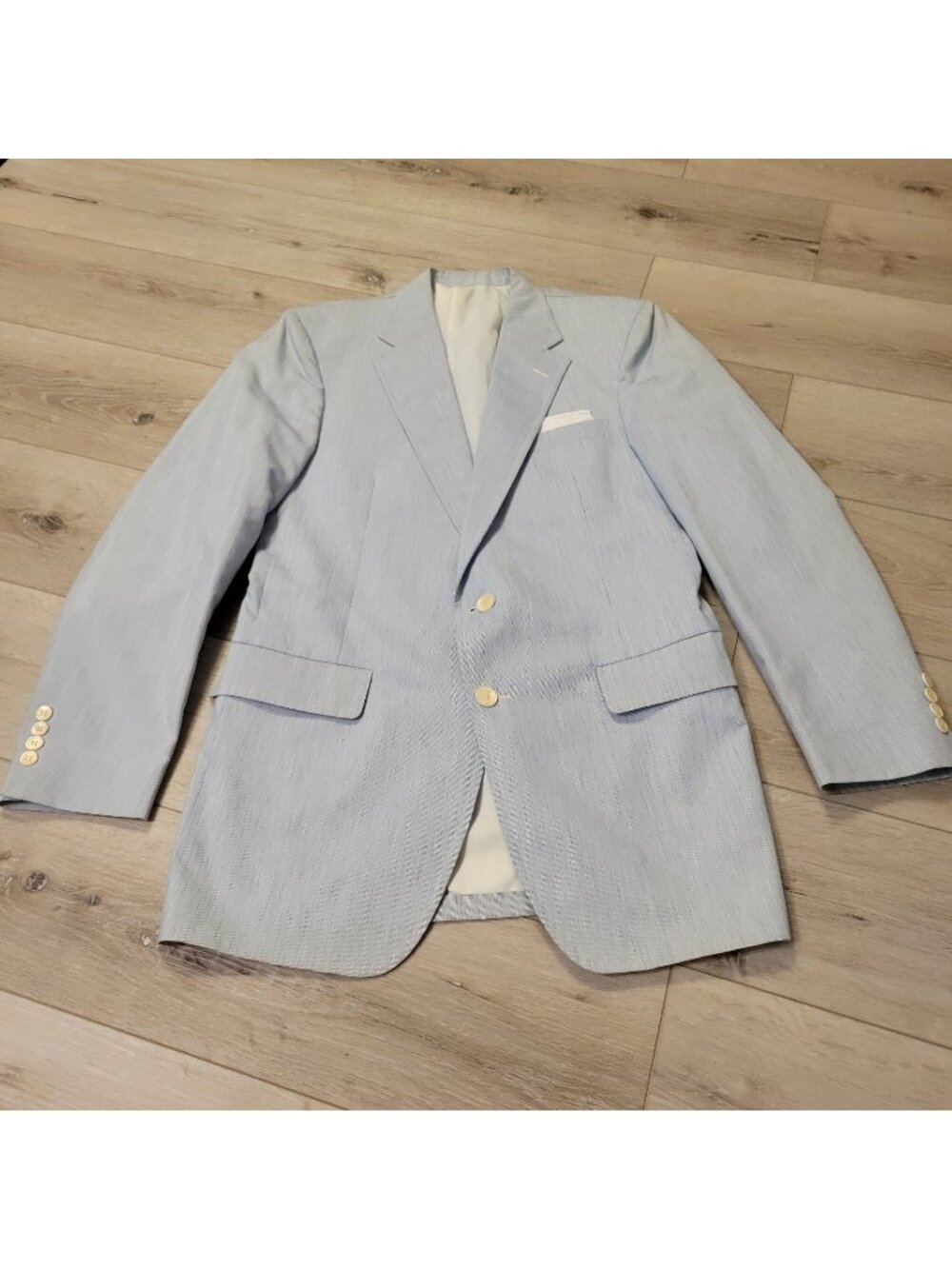 Vtg Mens Light Blue Preppy Americana Blazer Suit Jacket Old Money 2 Button READ